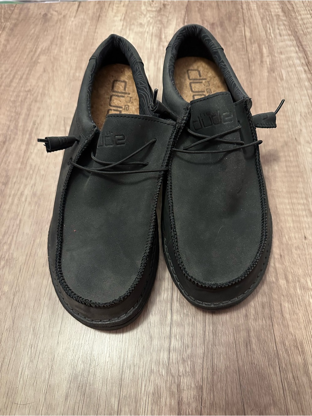 Men's Hey Dude Black Leather Slip-On Size 12 EUC